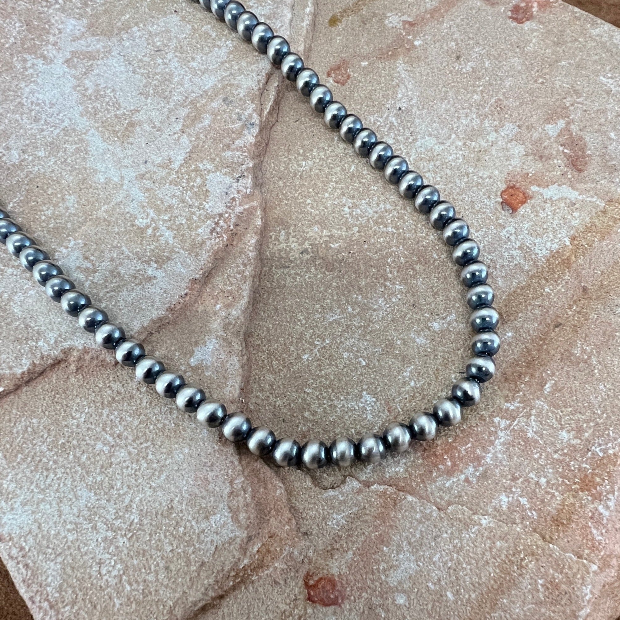 22 Single Strand Oxidized Sterling Silver Beaded Necklace 6 mm